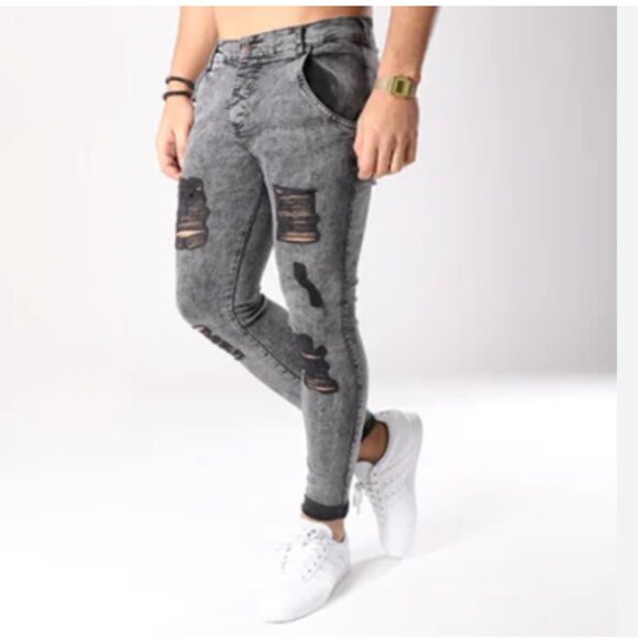 NWT Siksilk Distressed Gray Wash Skinny Button Fly Jeans Size L (32x29) - Picture 1 of 8